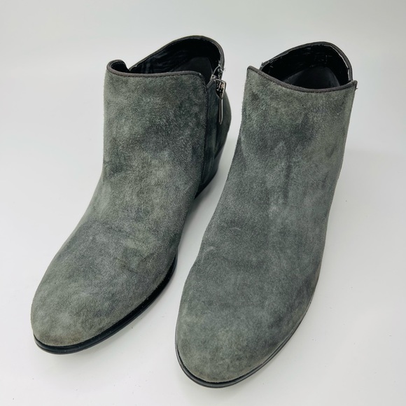 Sam Edelman Petty Gray Leather Suede Side Zip Block Heel Ankle Bootie - Picture 4 of 14